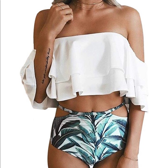 Other - NWT Palm Tree Print High Waisted Bikini